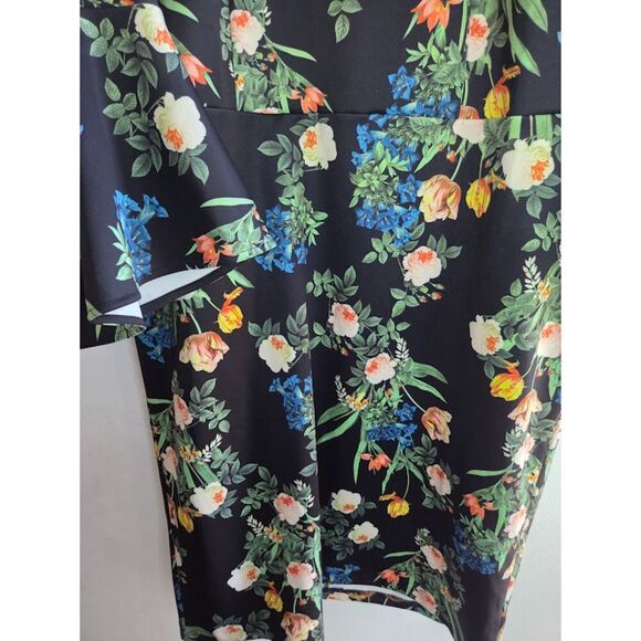 Eloquii Black w/Multicolor Floral Print Flare Sleeve Midi Cocktail Dress size 20 - Picture 5 of 9